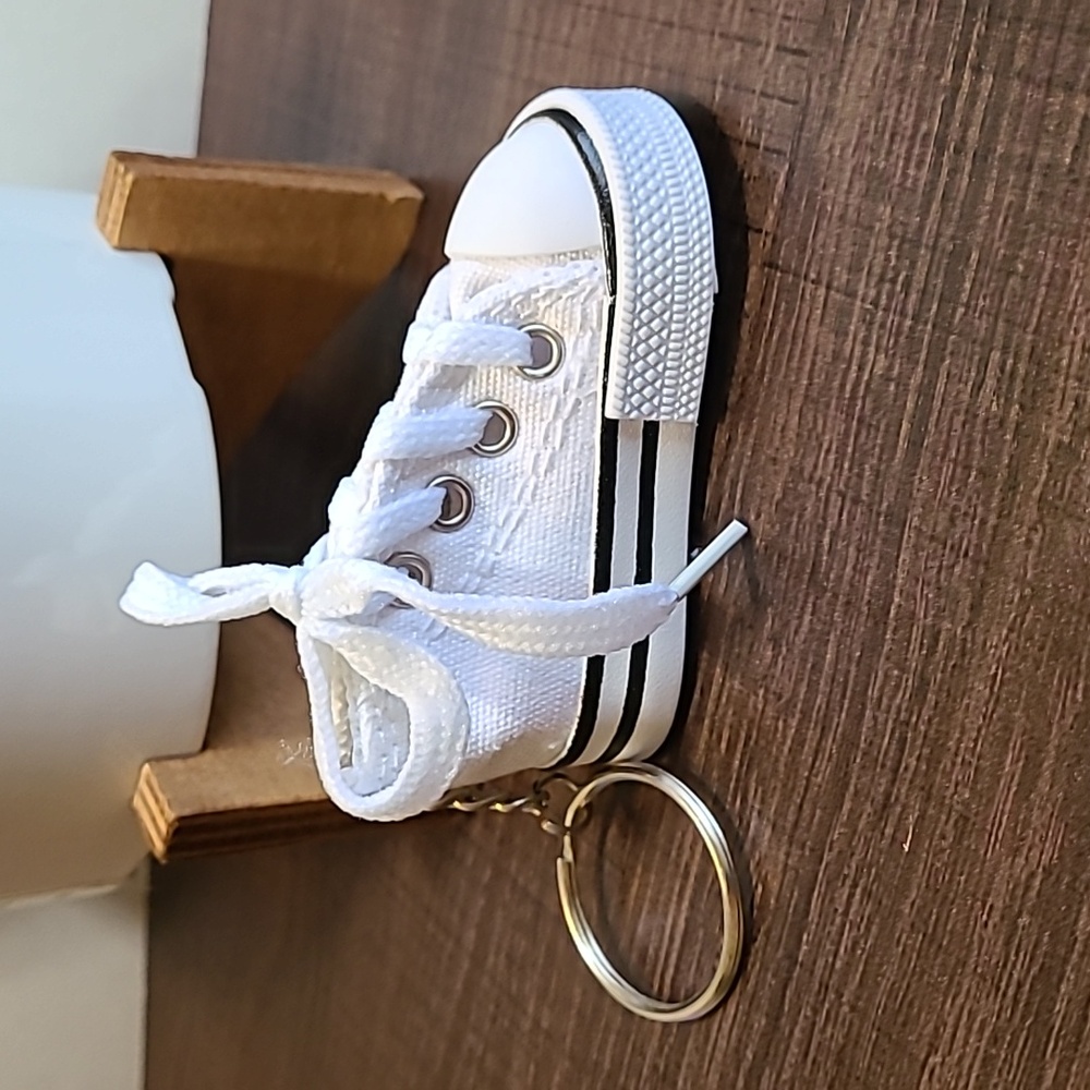 Miniature White Canvas Sneaker Keychain, Cute Shoe Keyring, Novelty Gift